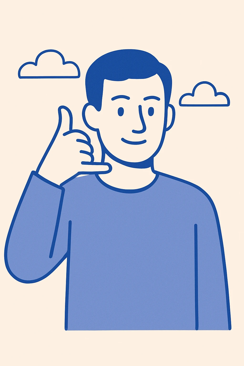 man making phone call gesture, one hand raised, thumb and pinky finger forming phone sign, simple background, modern and clear style emoji