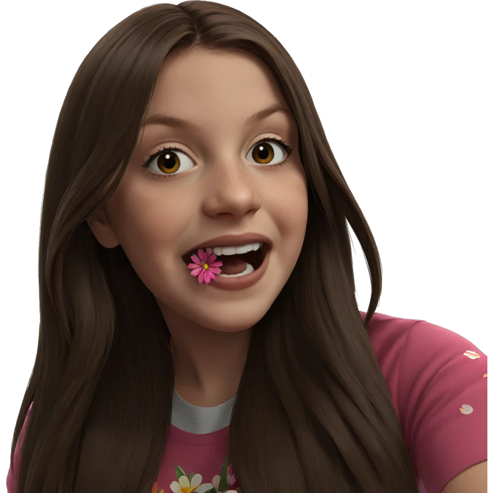 brown haired girl with flowers emoji
