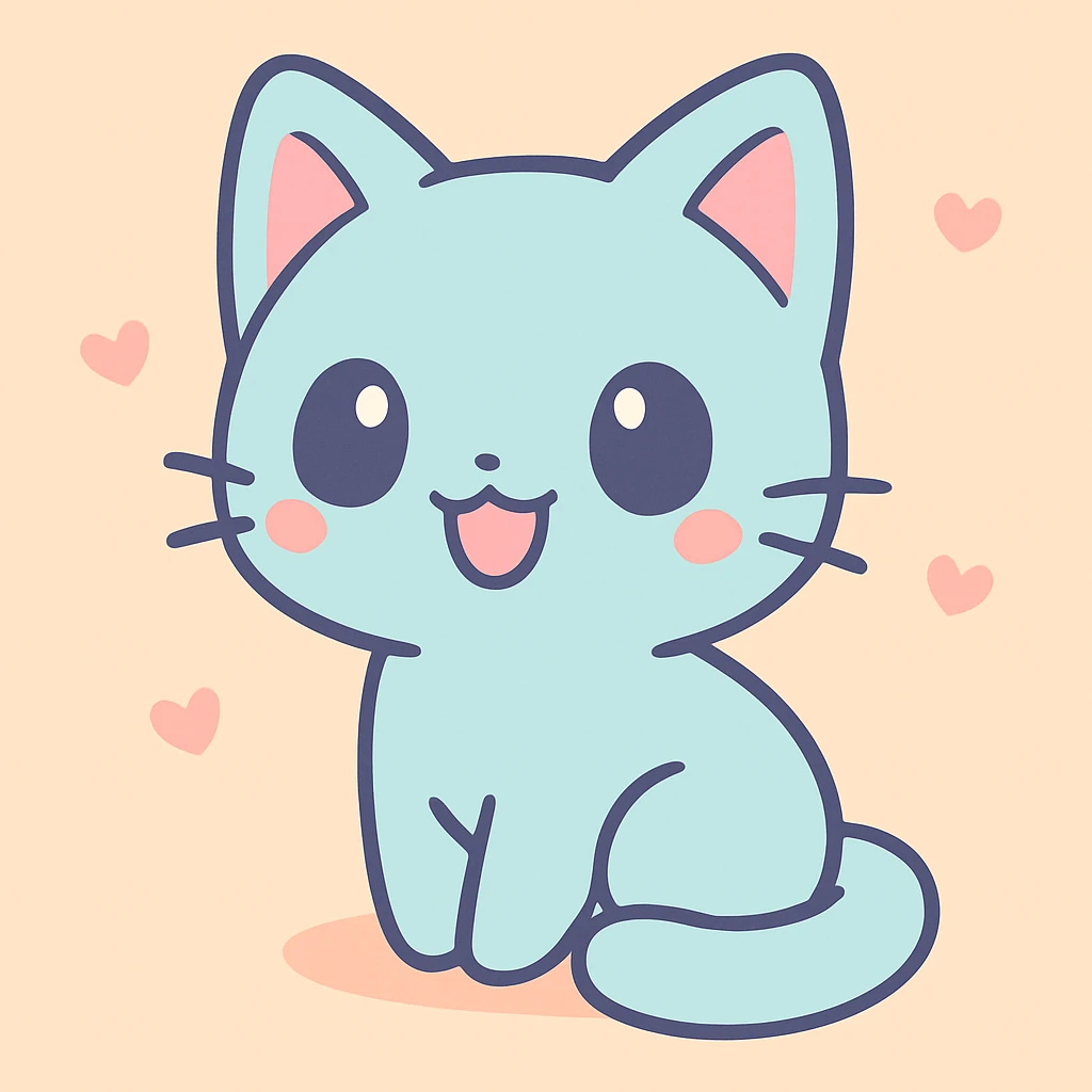 anime style cat character, big expressive eyes, cute pose emoji