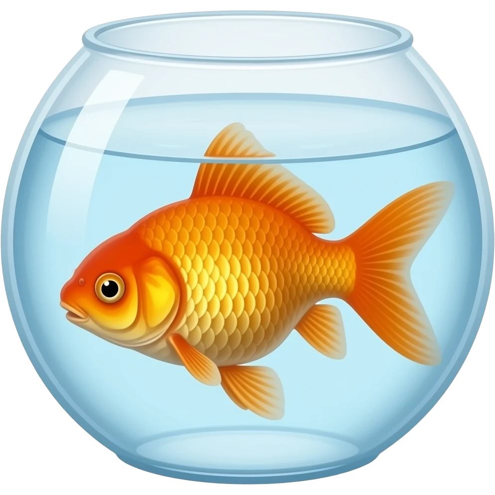 toony stylized goldfish in an aquarium, simple and toon, simpler, just the fish in aquarium, clean aquarium emoji