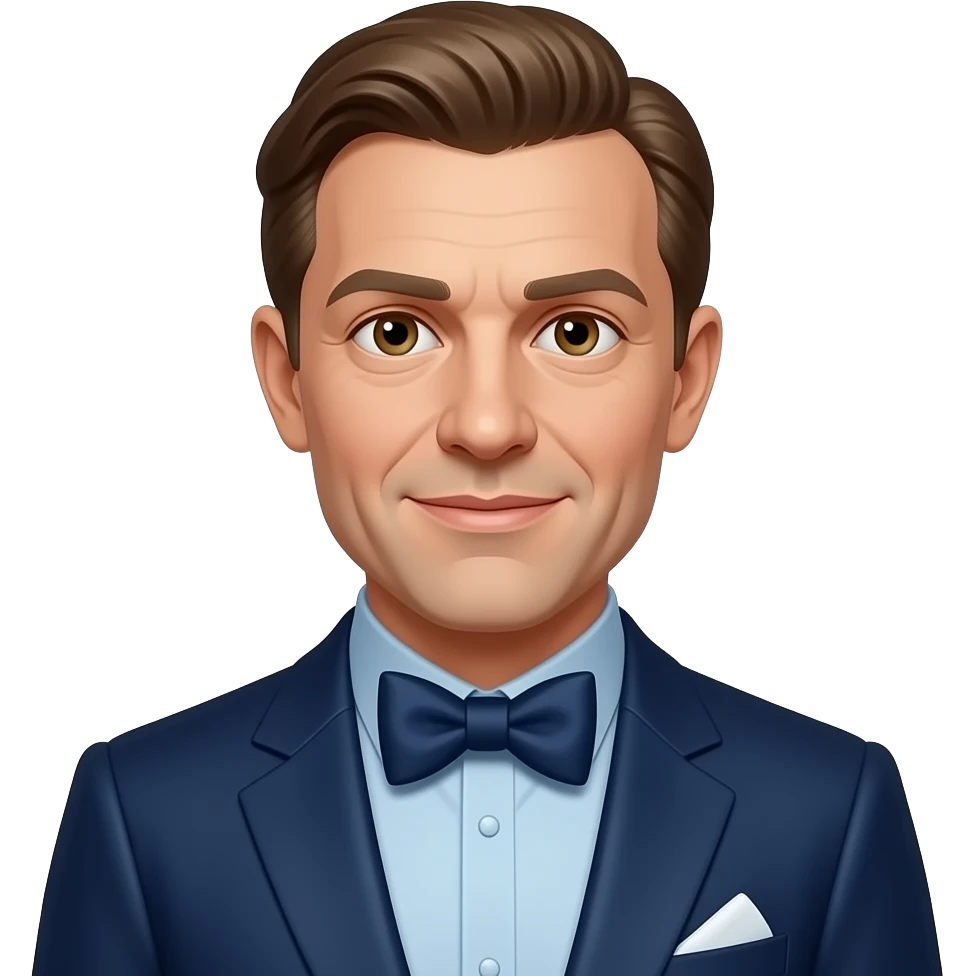 Richard Loeb from Leopold and Loeb with brown eyes, brown-blond hair, powder blue metallic shirt, dark blue metallic suit jacket, dark blue metallic bow tie emoji