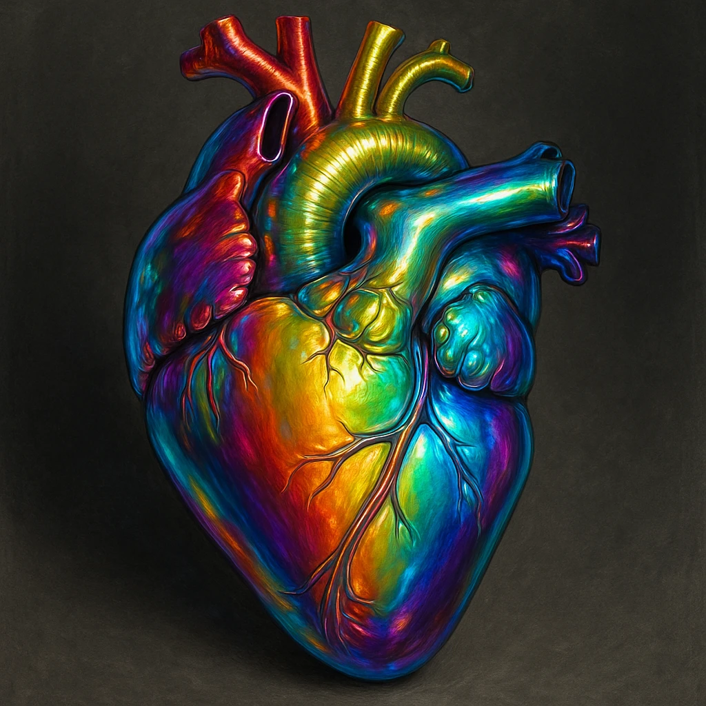 heart with a metallic rainbow finish, realistic digital art style emoji