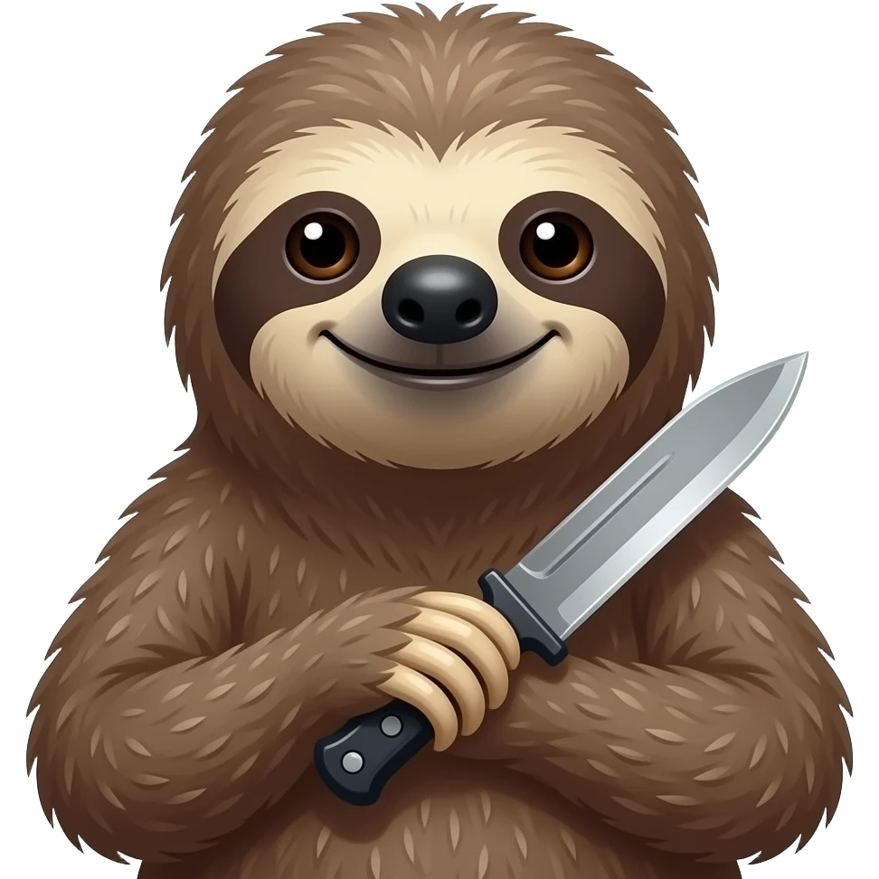 turn back looking askance going smiling evil killer sloth w very taktic knife emoji