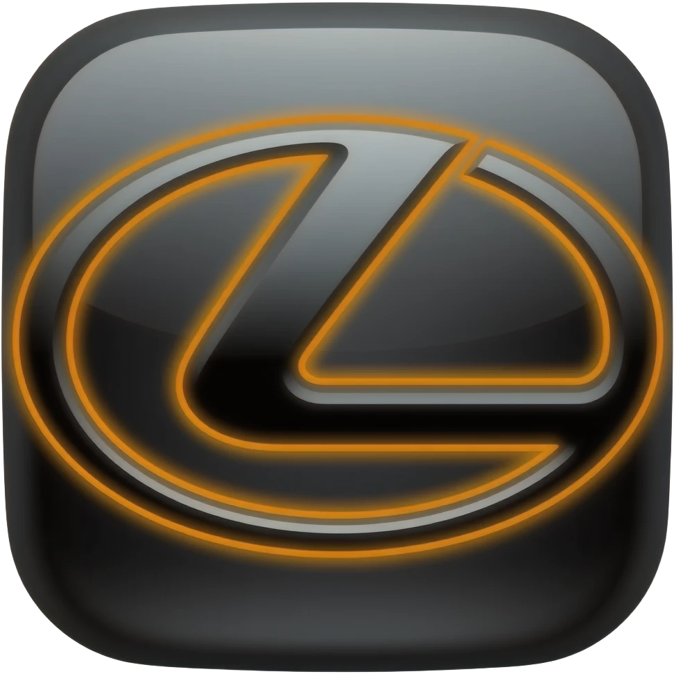 Make a shiney black Lexus logo thats outlined in an neon dark orange outlined Tron legacy type of style. place the car a 2008 lexus is250 sitting hiding behind that Lexus logo emoji