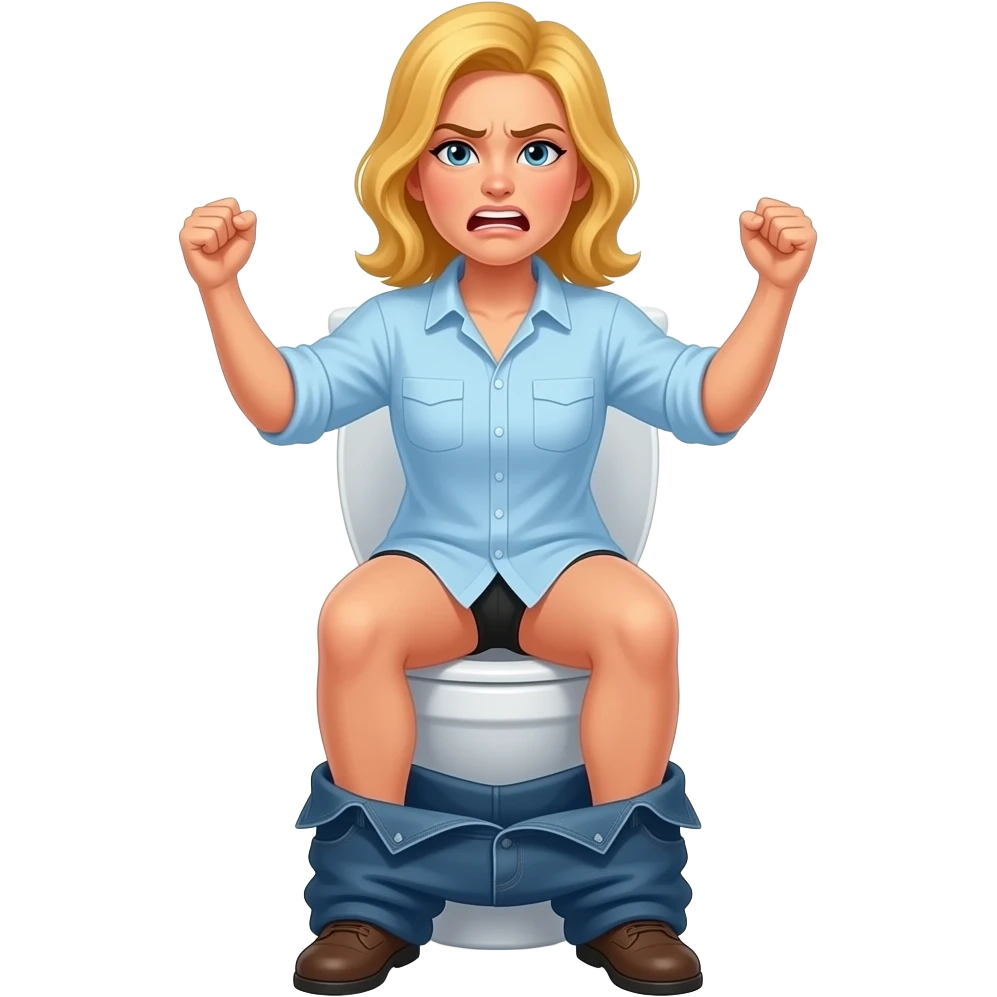 Naked yellow Woman Woman sit on toilet pants down shirt on grunting emoji