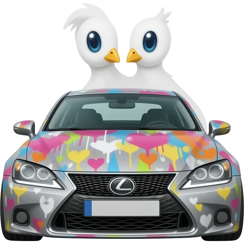 crow spray painting an old Lexus emoji