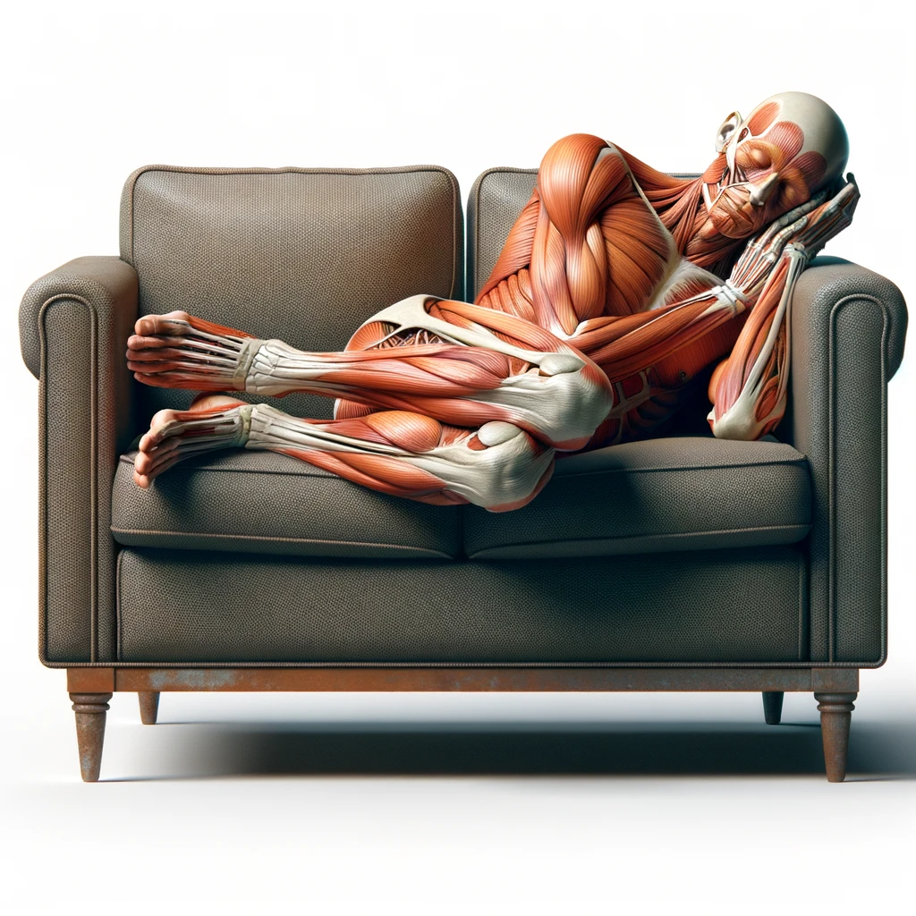 corpo umano anatomico che dorme sul divano, iperrealistico 4k, isolato su sfondo bianco emoji