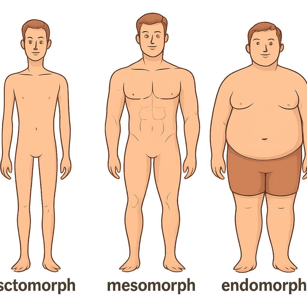 3 body types: ectomorph, mesomorph, and endomorph emoji