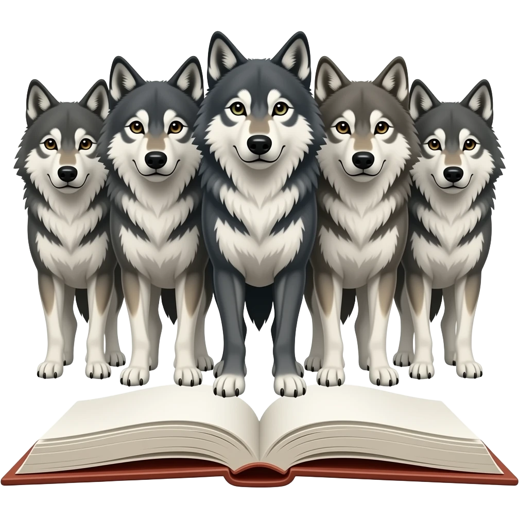 5 wolf standing in front of an open book emoji