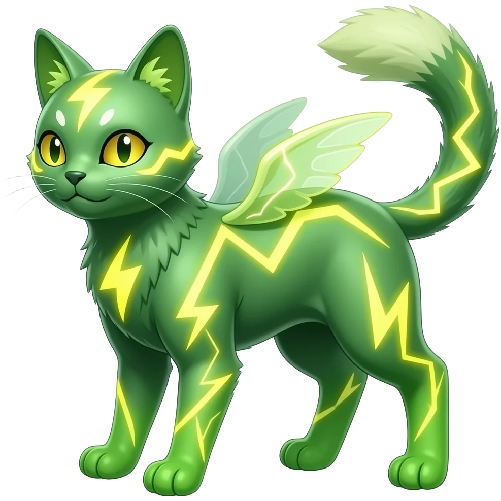 Green-Yellow Electrike-Lucretia-Luxray-Sprigatito-Bobcat-Amaura-Aurorus-Shiny-glorp-cat-fusion (full body) emoji