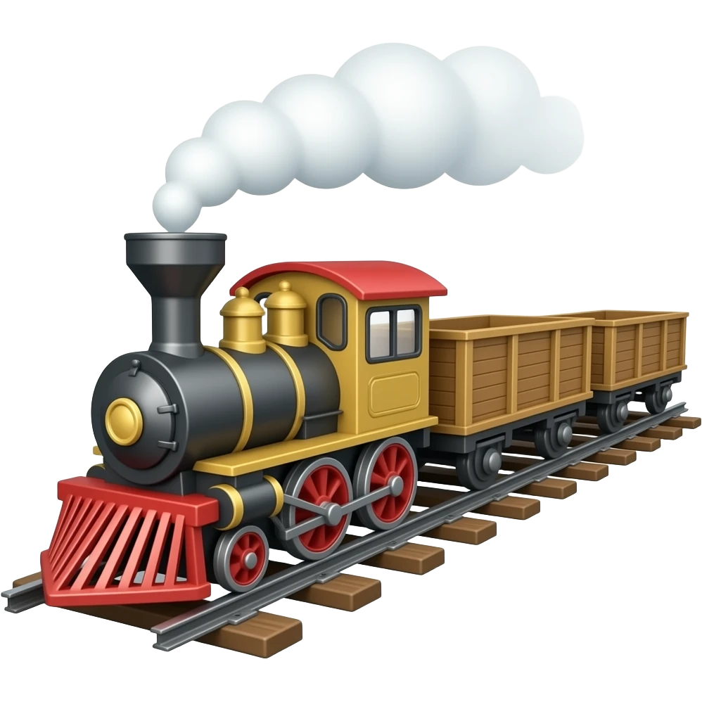Toy choo choo train pulling wagons in the train track emoji