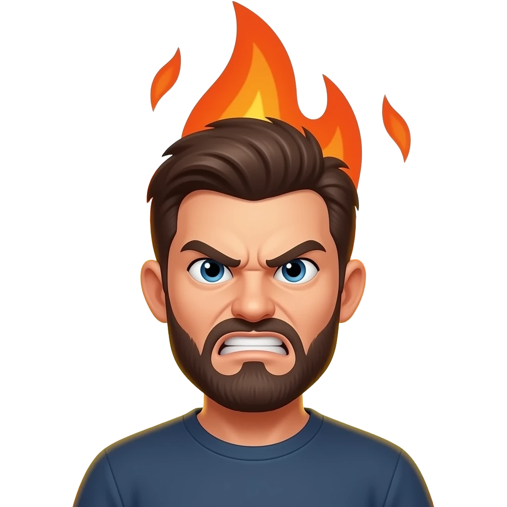 Mad with flames behind head emoji