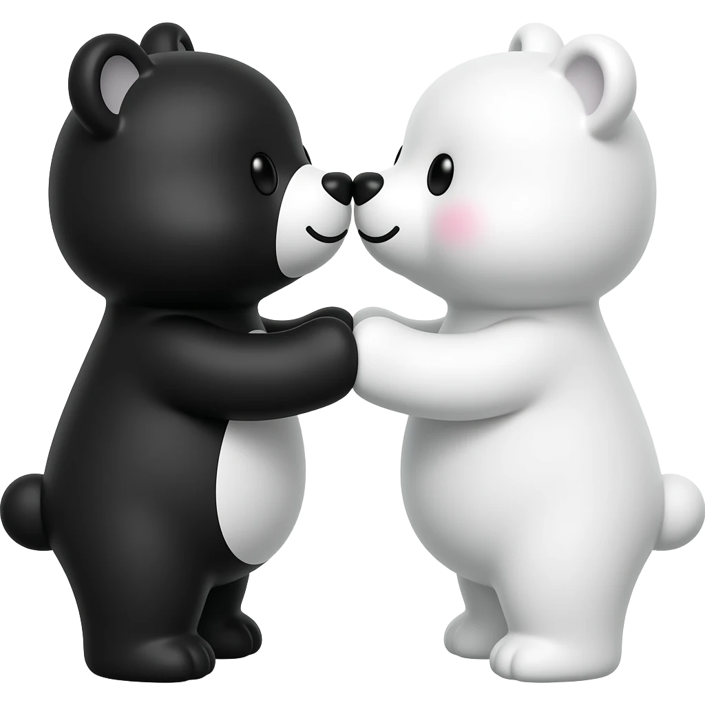 Cute Black and white bears kissing emoji