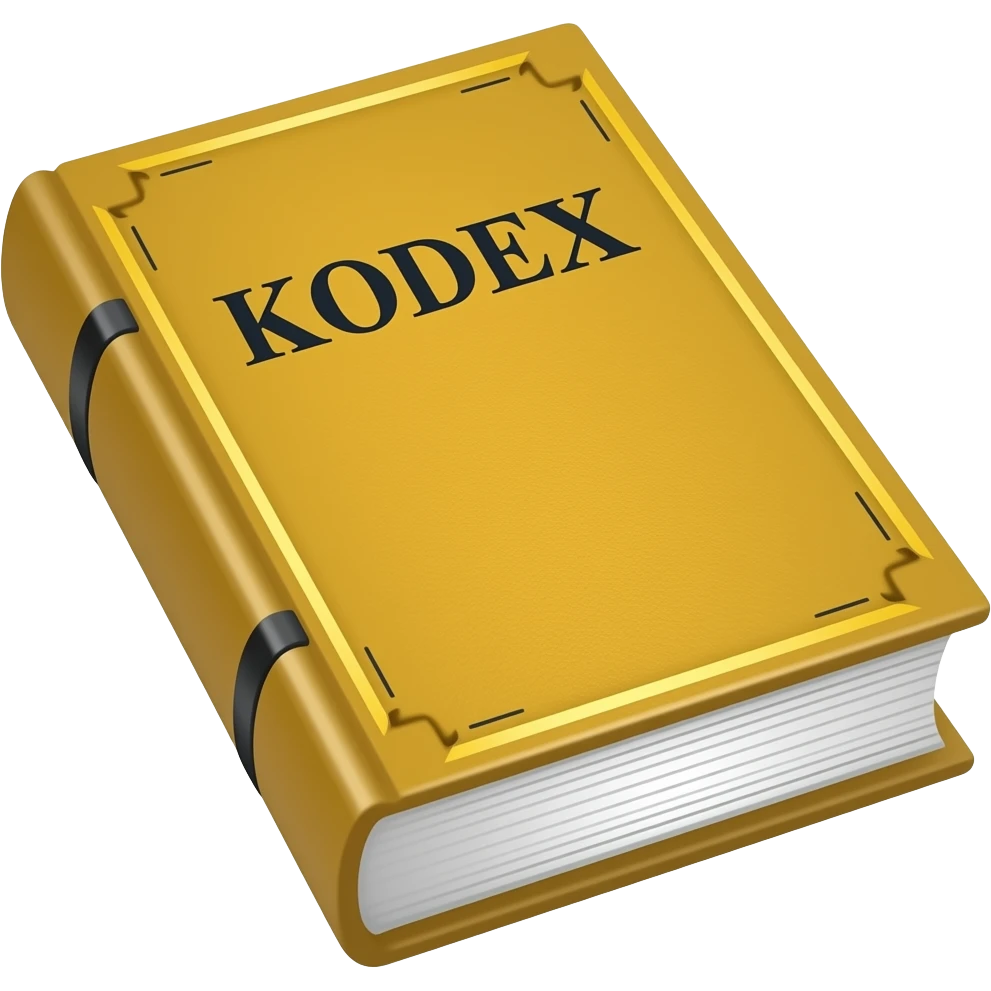 a yellow thick book that in the front says KODEX in font Times New Roman and  looks like an austrian Kodex (Law Book) and is laying open and inside are white pages emoji