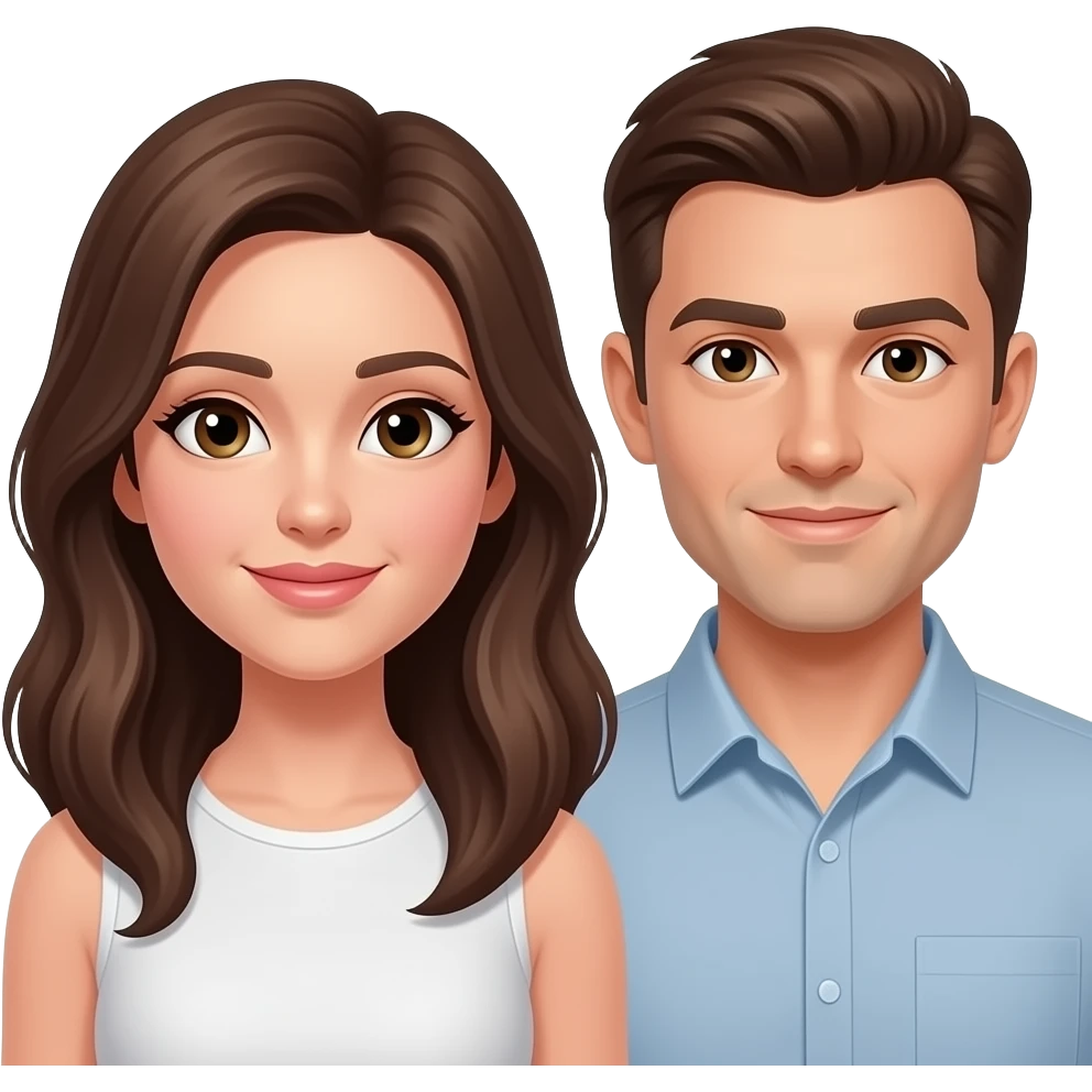 One woman with brown eyes, light skin brown hair, light skin standing next to men light skin brown hair emoji