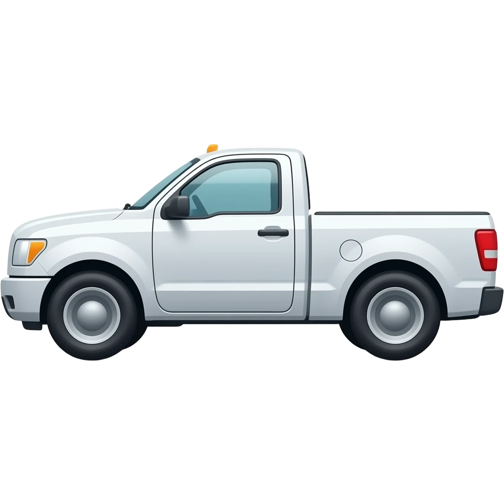 side view of an unlabeled white pickup truck, classic emoji style, left facing emoji
