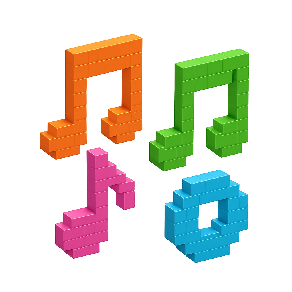 monochromatic and sleek voxel-style musical notes emoji
