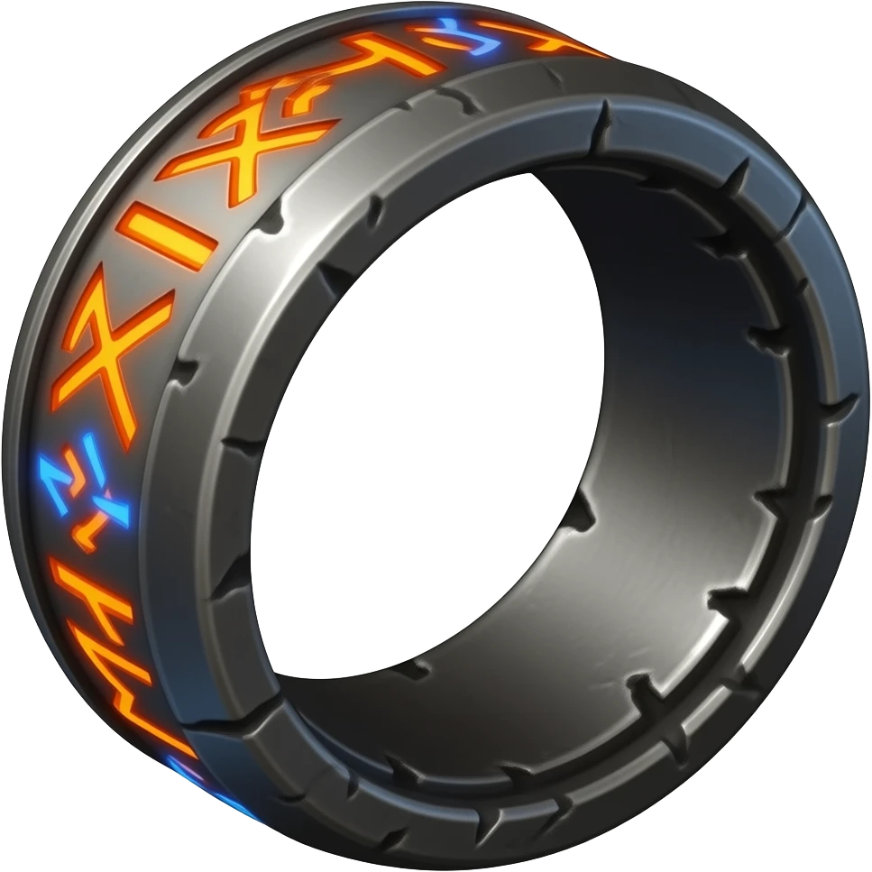 Black ring with glowing orange and blue runes emitting orange glow emoji