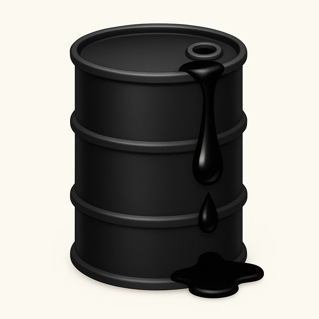 Сгенерируй мне в стиле эмоджи эпл черную бочку из верхней затычки (открывашки) немного вытекает нефть emoji