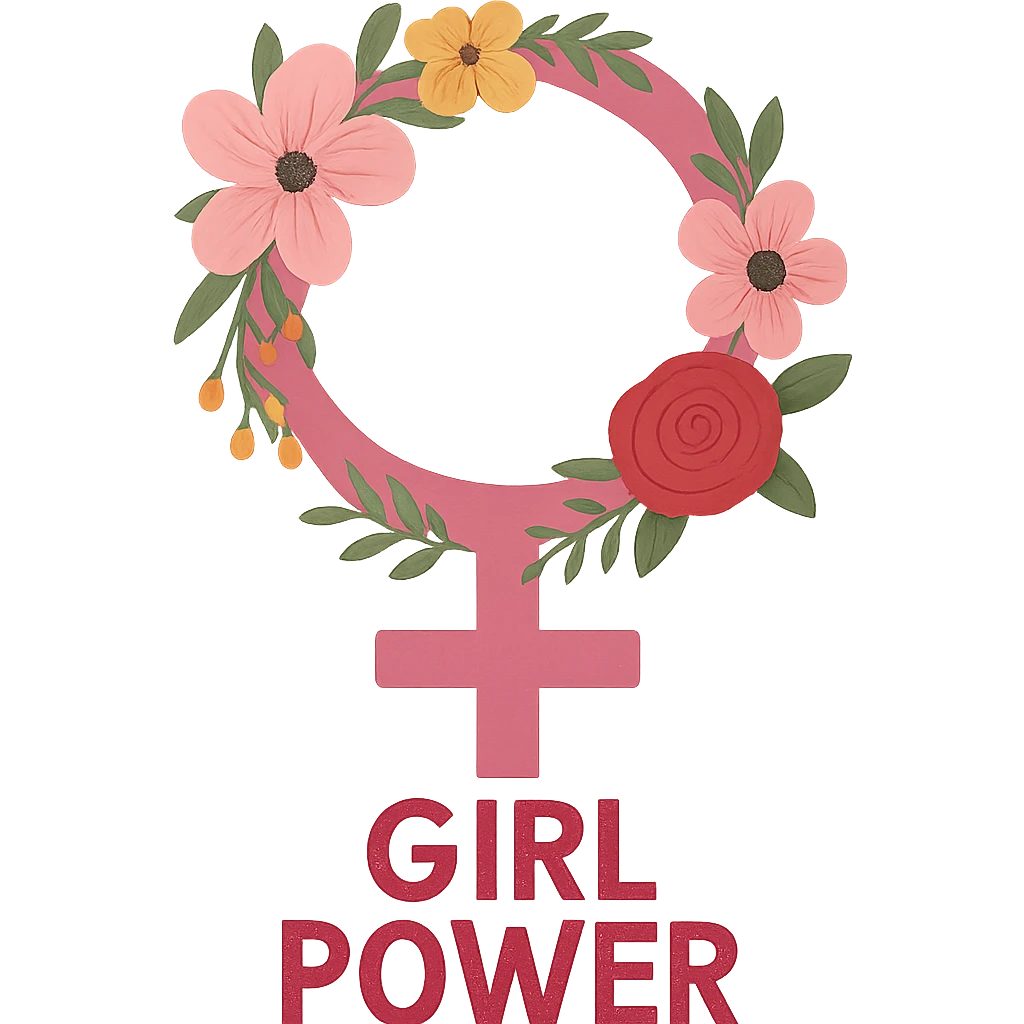 girl power, female gender symbol with flowers, no background emoji