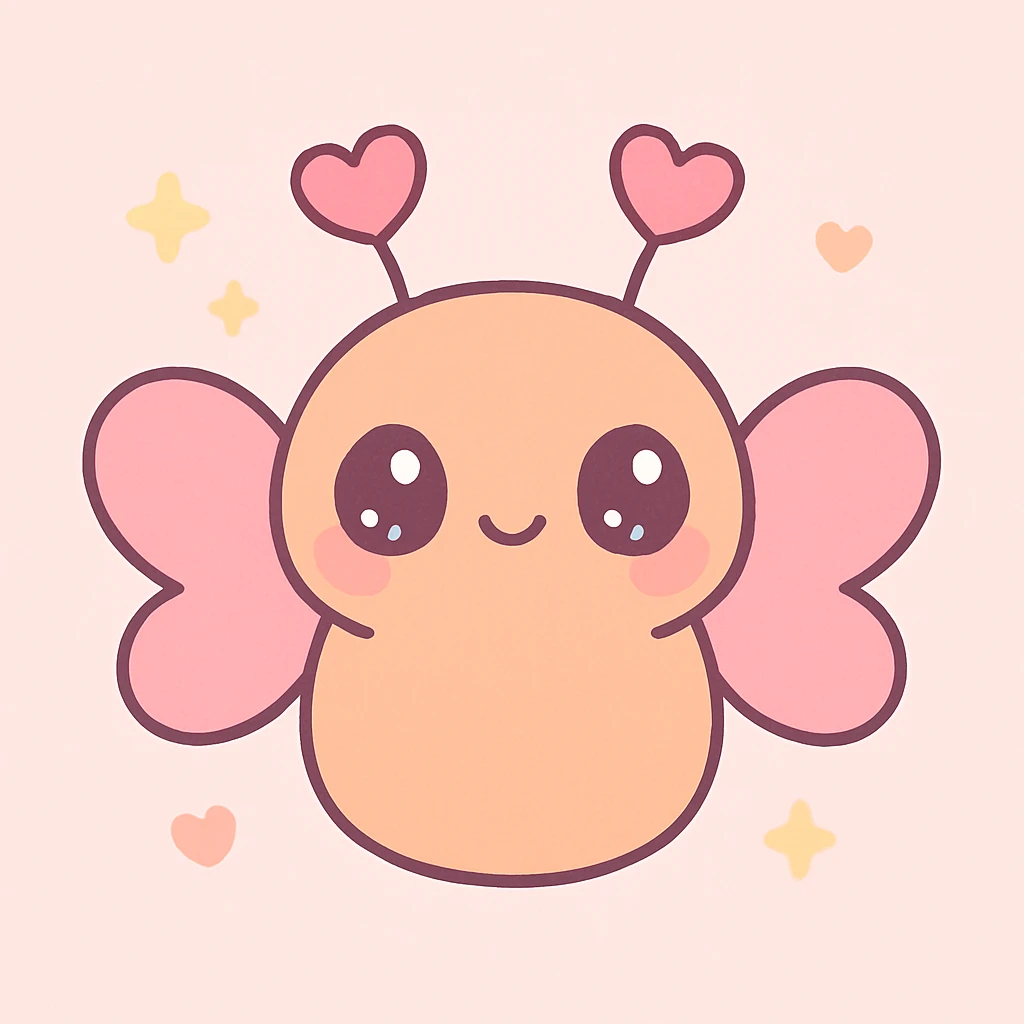 a love bug with big eyes and heart wings, kawaii style emoji