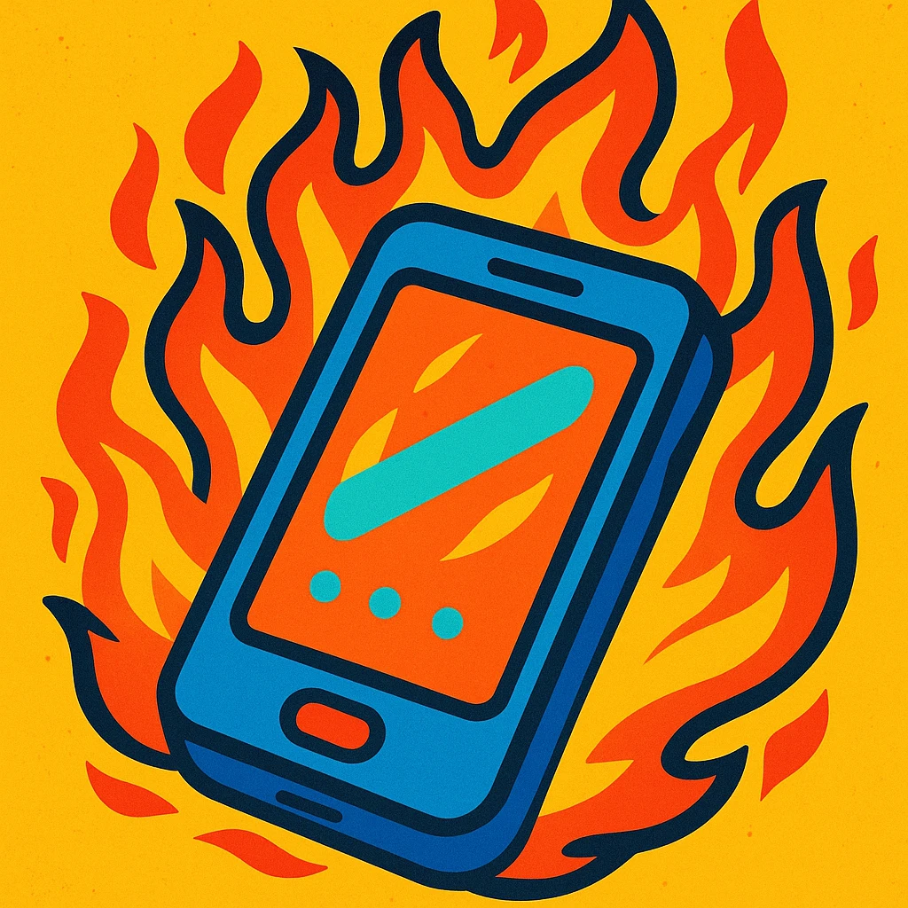 mobile phone on fire, vibrant and expressive emoji