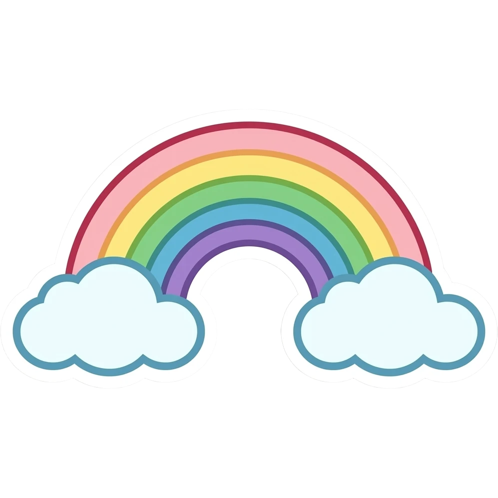 minimal line-art rainbow with clouds sticker, elegant thin stroke, soft pastel tones, clean vector design, no background, modern aesthetic, 8k emoji
