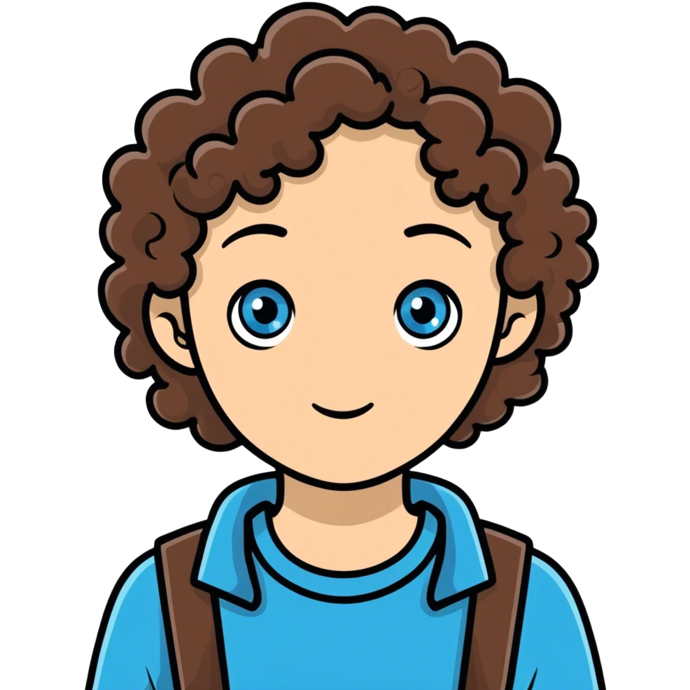 Blue eyes, curly brown hair  emoji