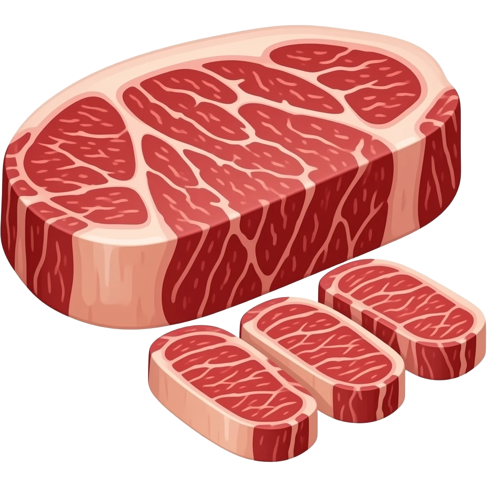 wagyu steak A5 with high score marble , big piece on behind, 3 steak piece on front, japanese styke emoji