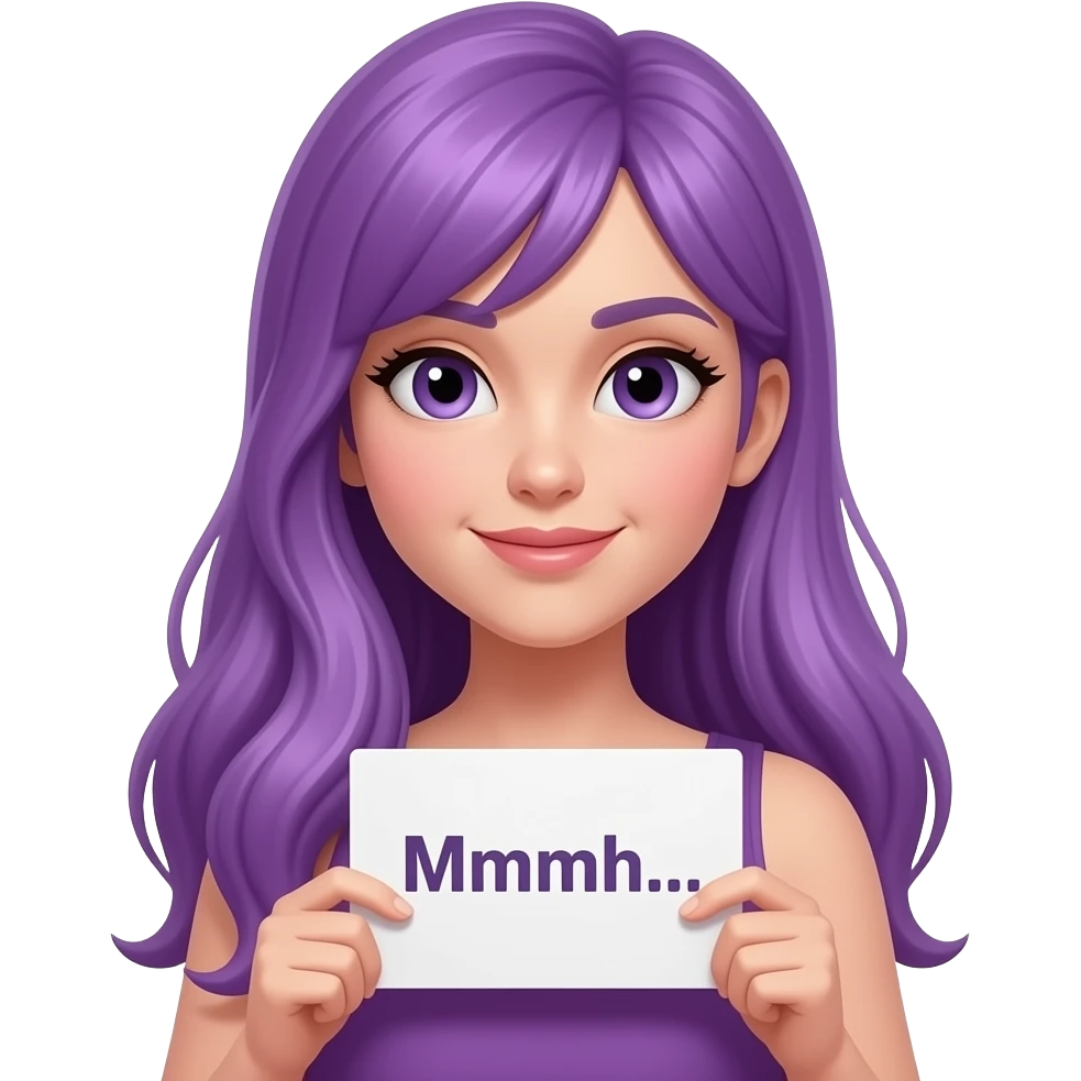 sexy girl with long purple hair holding a Mmmh... sign emoji