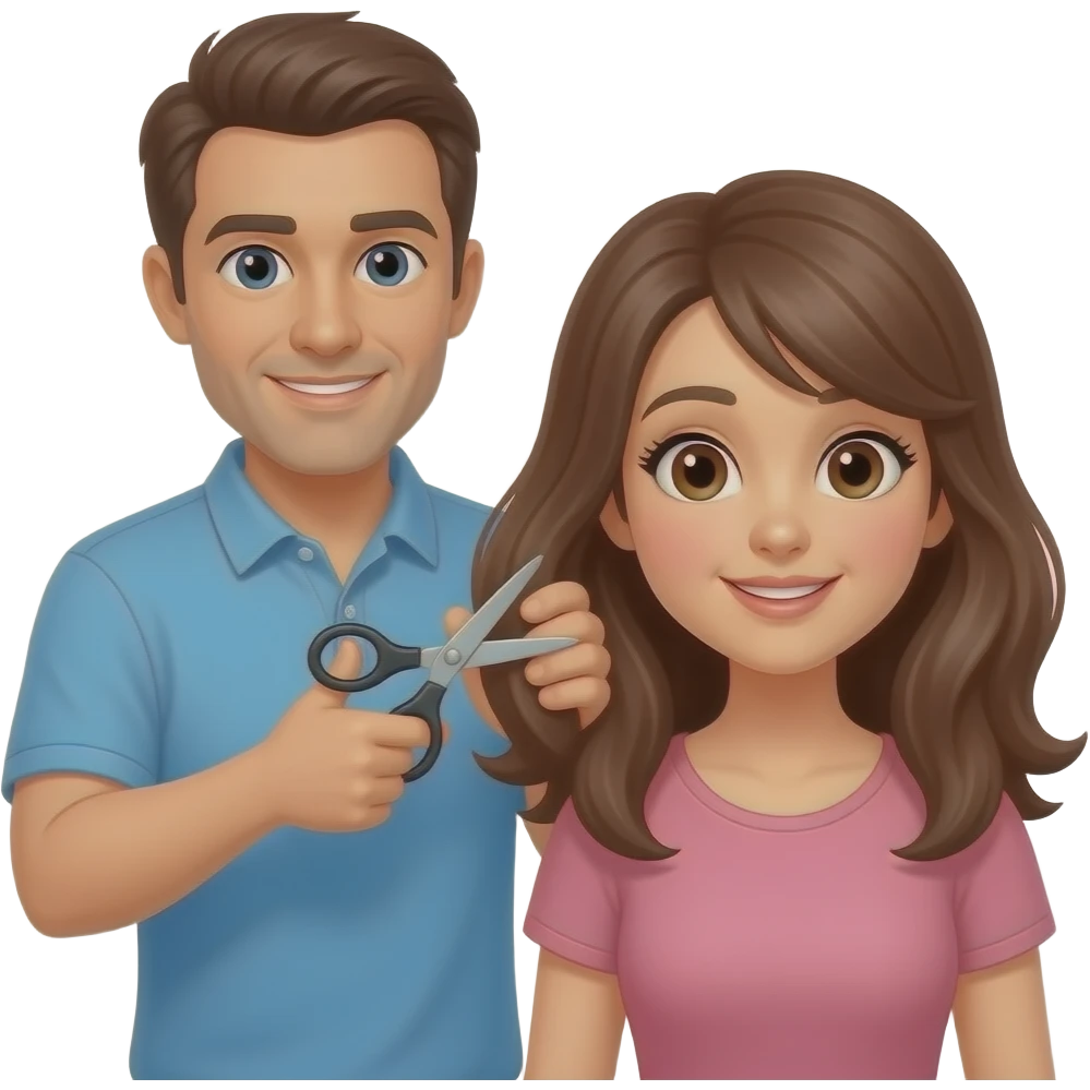 Husband telling wife to put the scissors down and away from her hair because she she is going to mess it up emoji