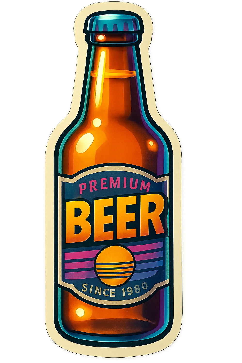 A beer bottle with a label sticker with a vintage design and a retro vibe emoji