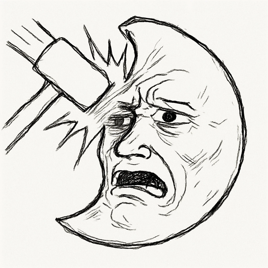 first quarter moon being bonked, comic-style impact emoji
