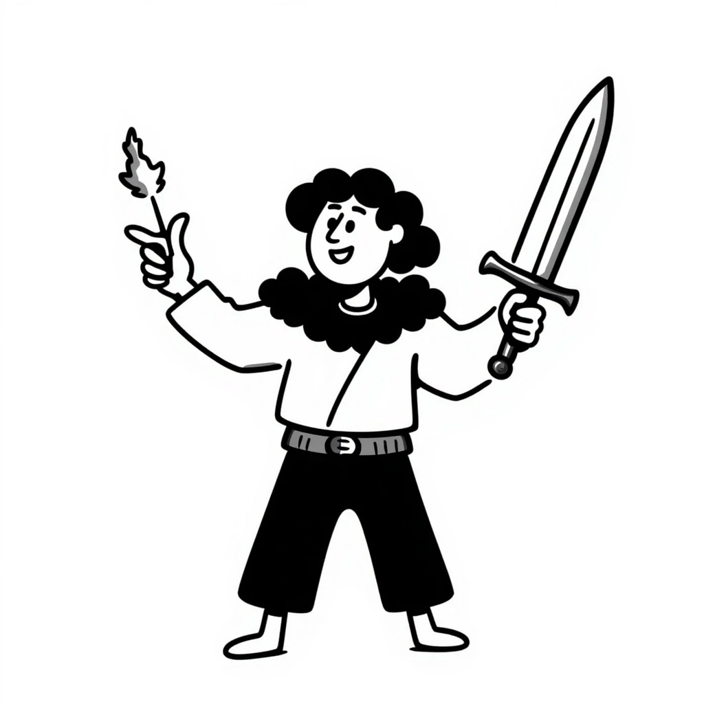 A barbarian waving a sword in greeting emoji