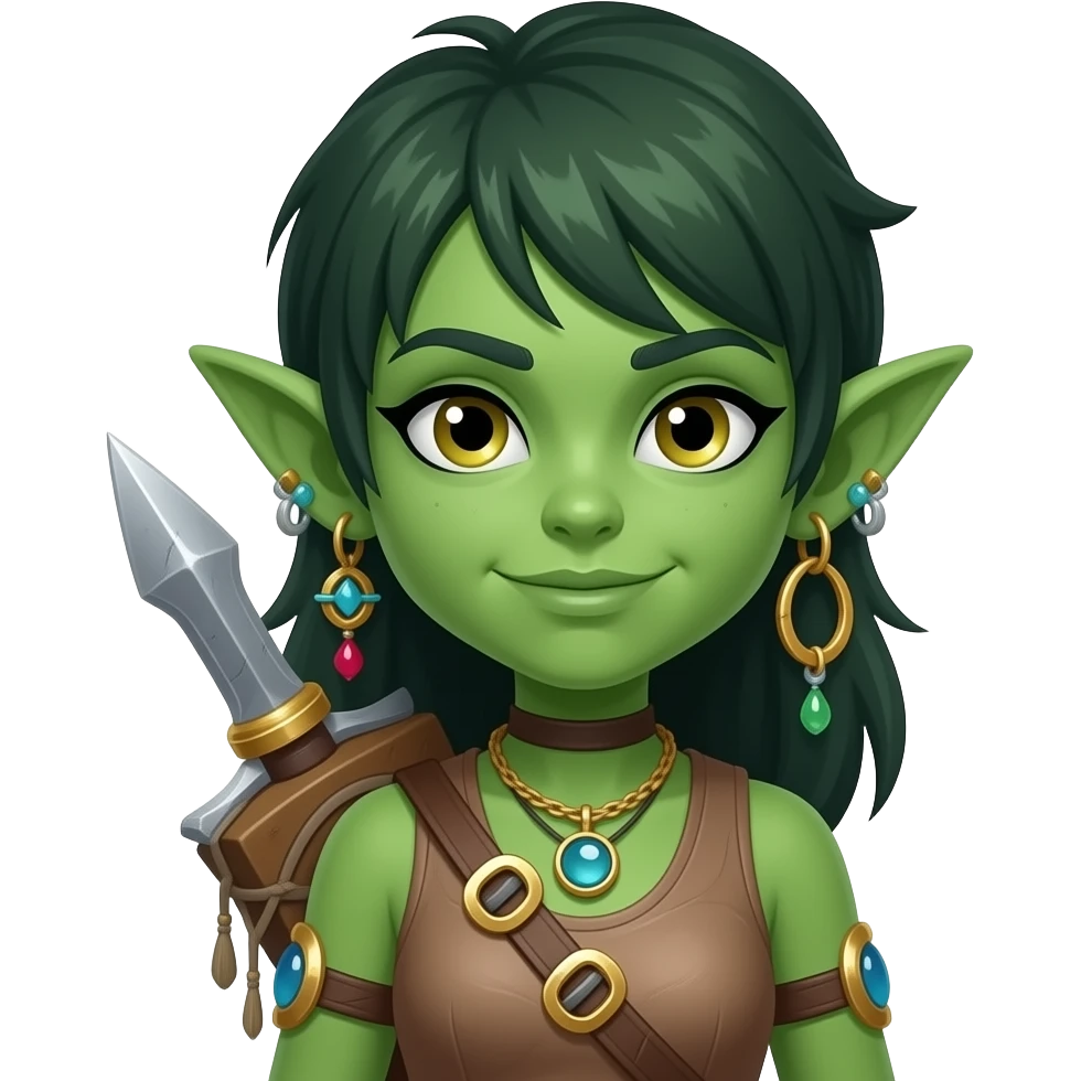 Green Goblin girl fantasy adventurer with junk trinkets emoji