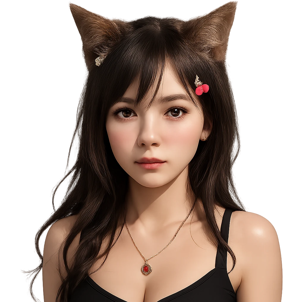 Add realistic cat ears to the anime girl in a photorealistic style. Keep the background transparent if possible. emoji