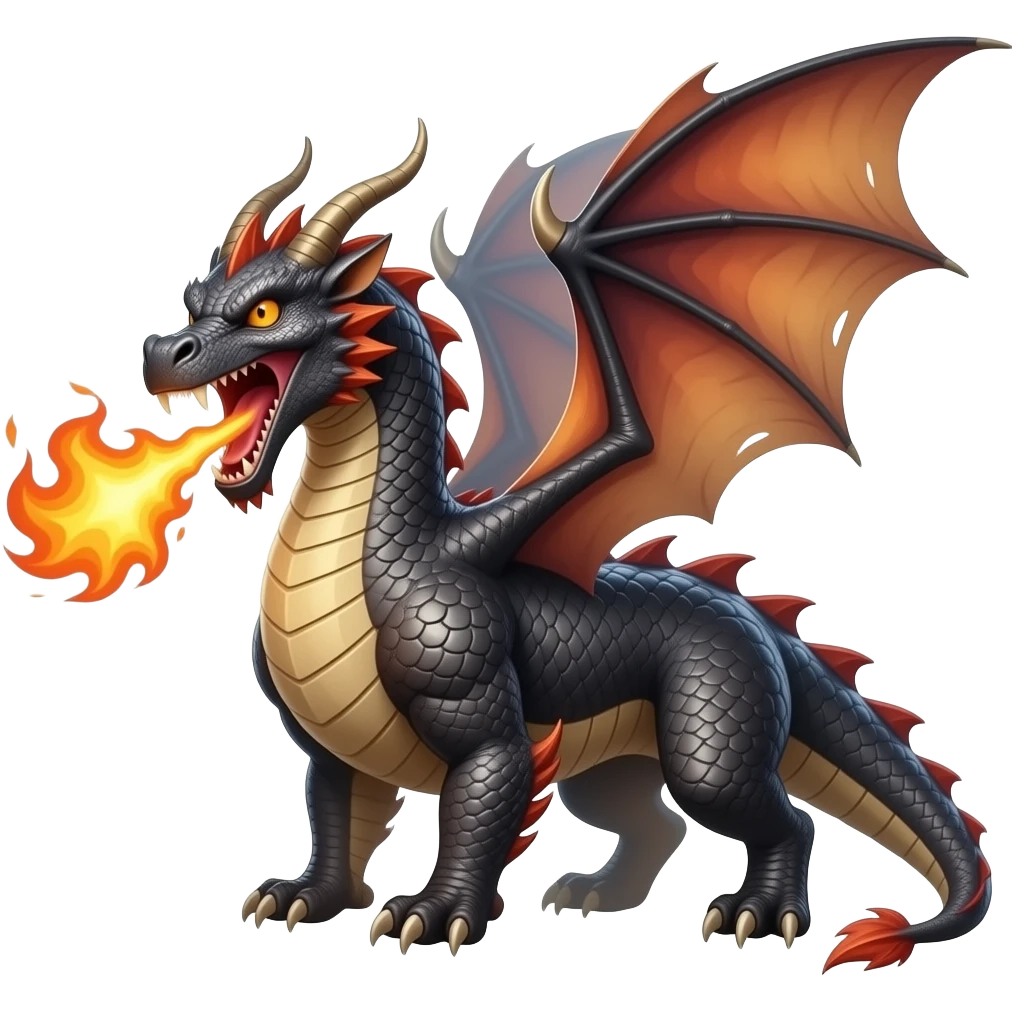 a mythical monster resembling a giant mammal breaths fire, roleplay of the dragon. emoji