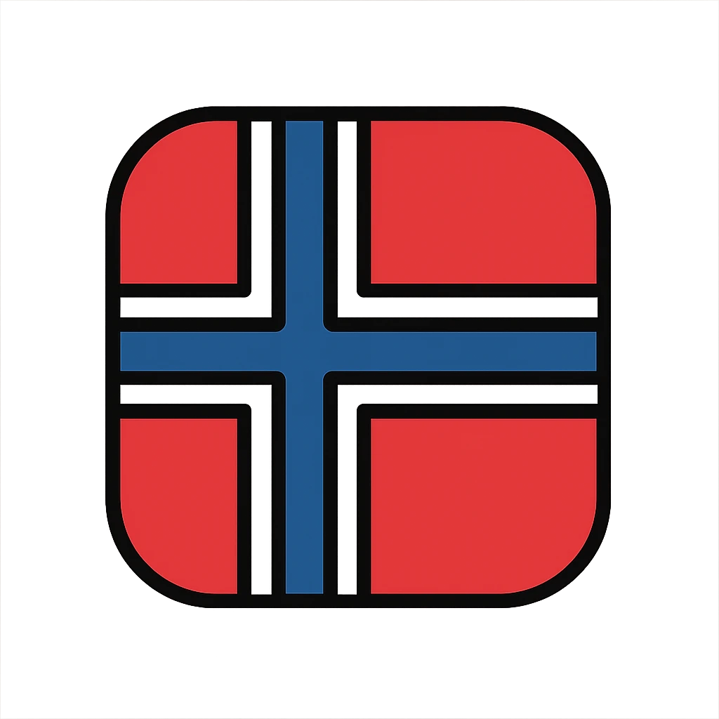 Norwegian flag stylized as rounded square icon, flat colors, no text emoji