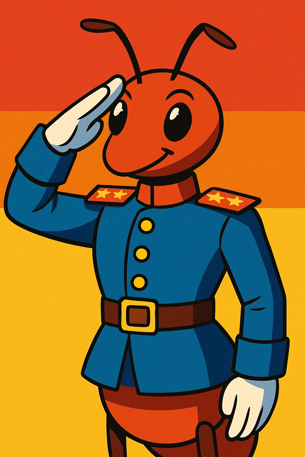 ant general in a crisp uniform, saluting, vibrant toon style emoji