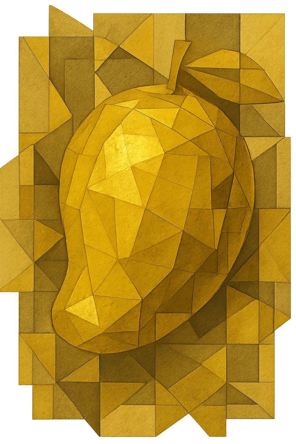 A mango made out of solid gold, abstract and artistic, with unique shapes and patterns emoji