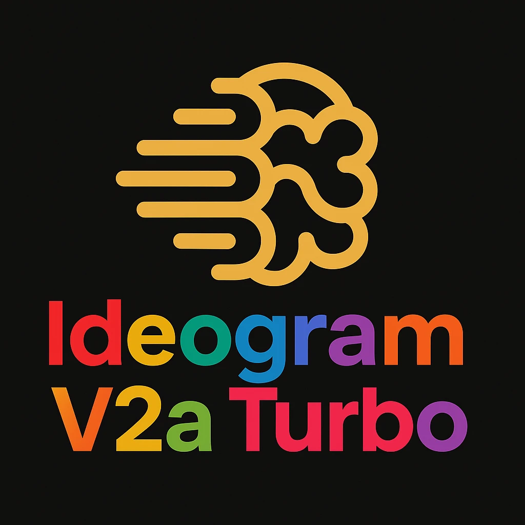 make a non gradient solid but colorful text of "Ideogram V2a Turbo", black background, add this logo too, make it good art for this emoji