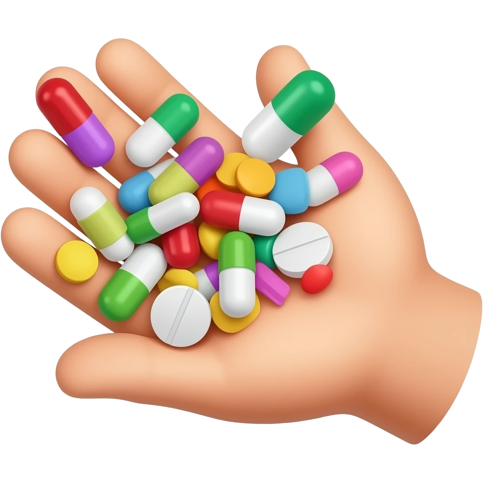 a palm handing me colorful medicines emoji