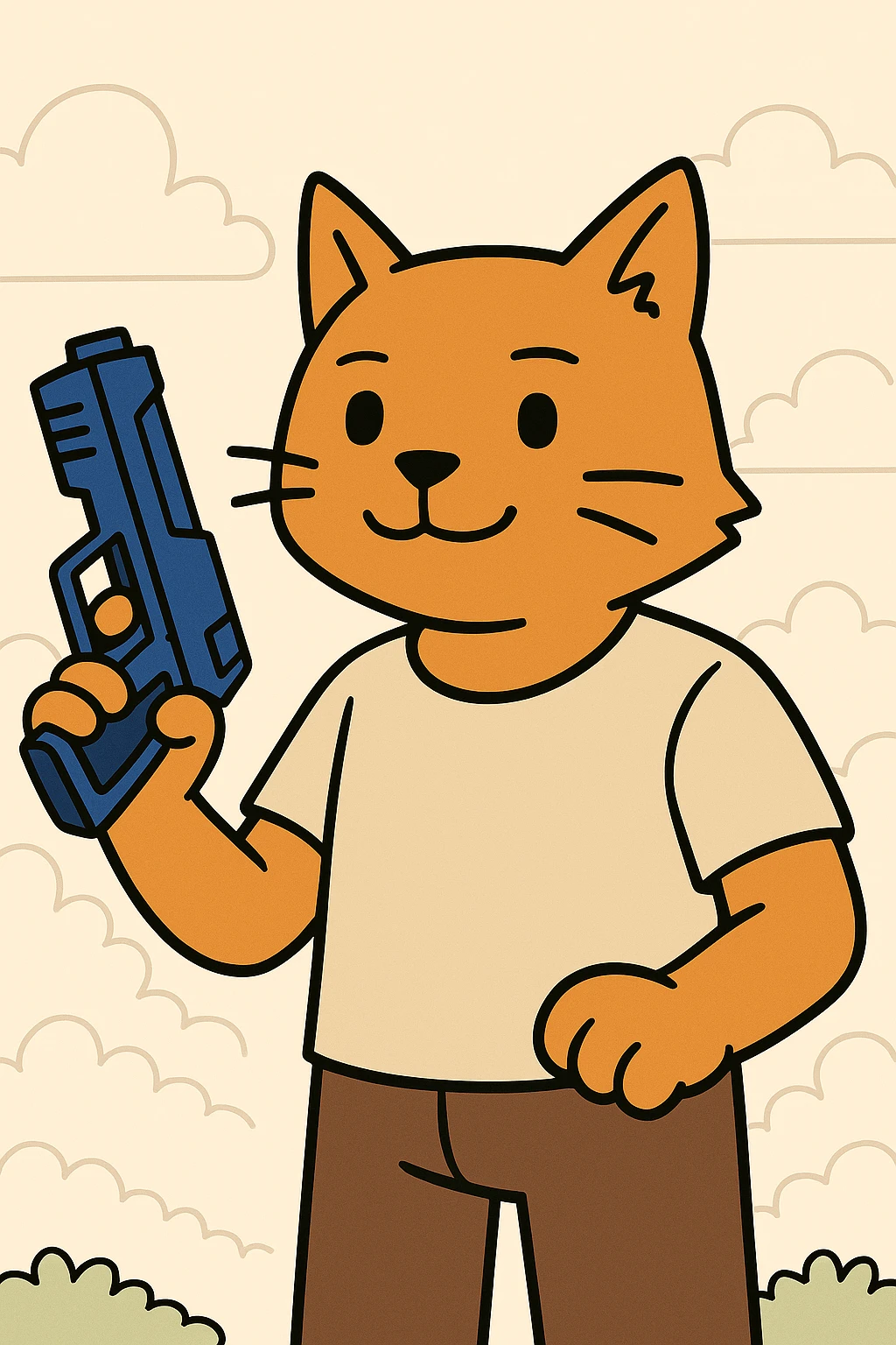 Make the gun look futuristic, keep the tough cartoon flat blue style. emoji