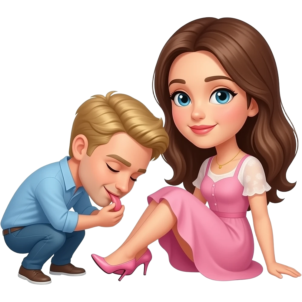 Blonde man with closed eyes bowed, licking the heels of bestiful woman emoji