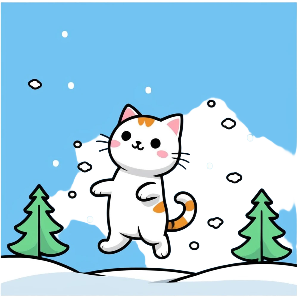 Cat and falling snow emoji