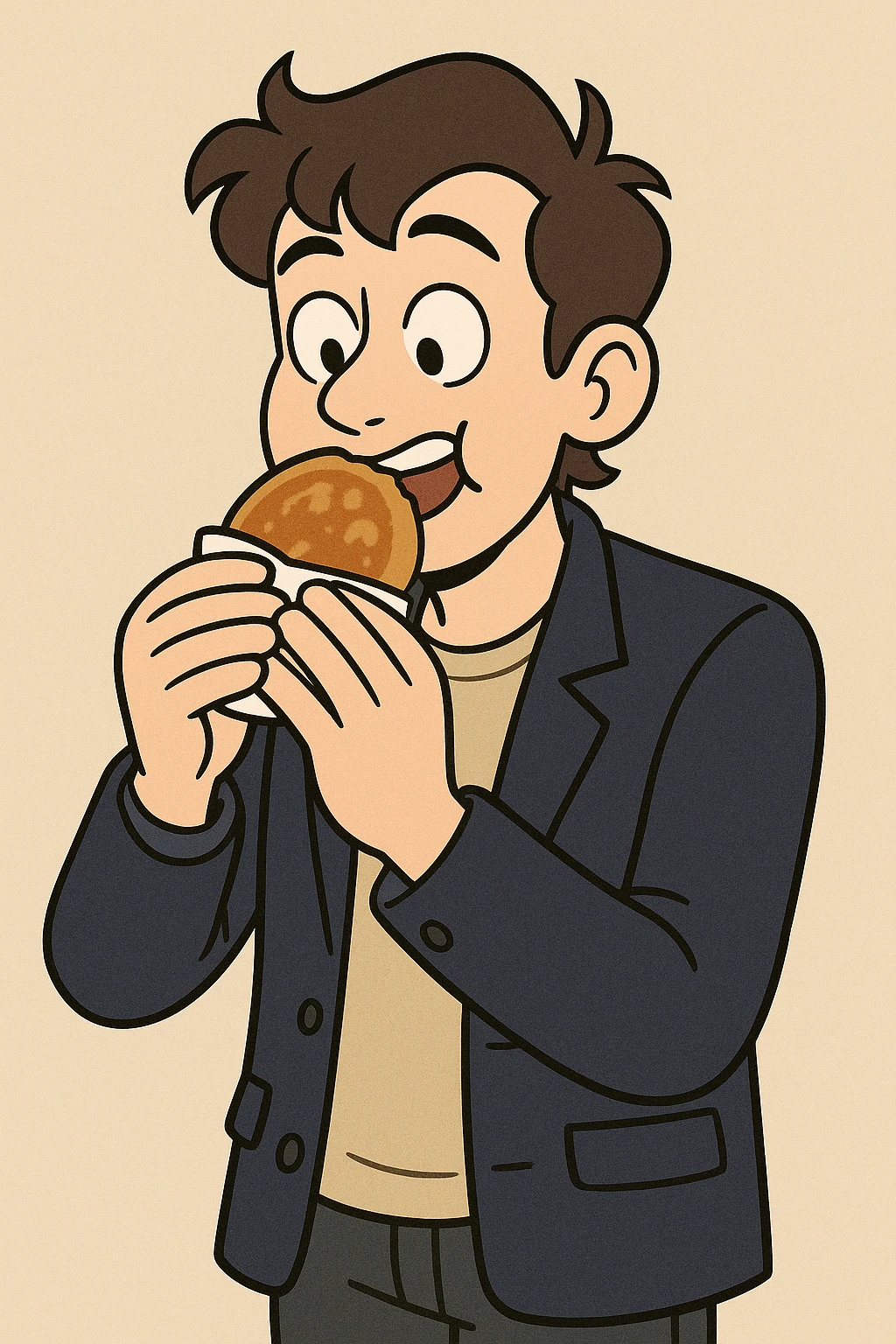 Hotteok a boy navy blue men's blazer jackets he's eating Hotteok emoji