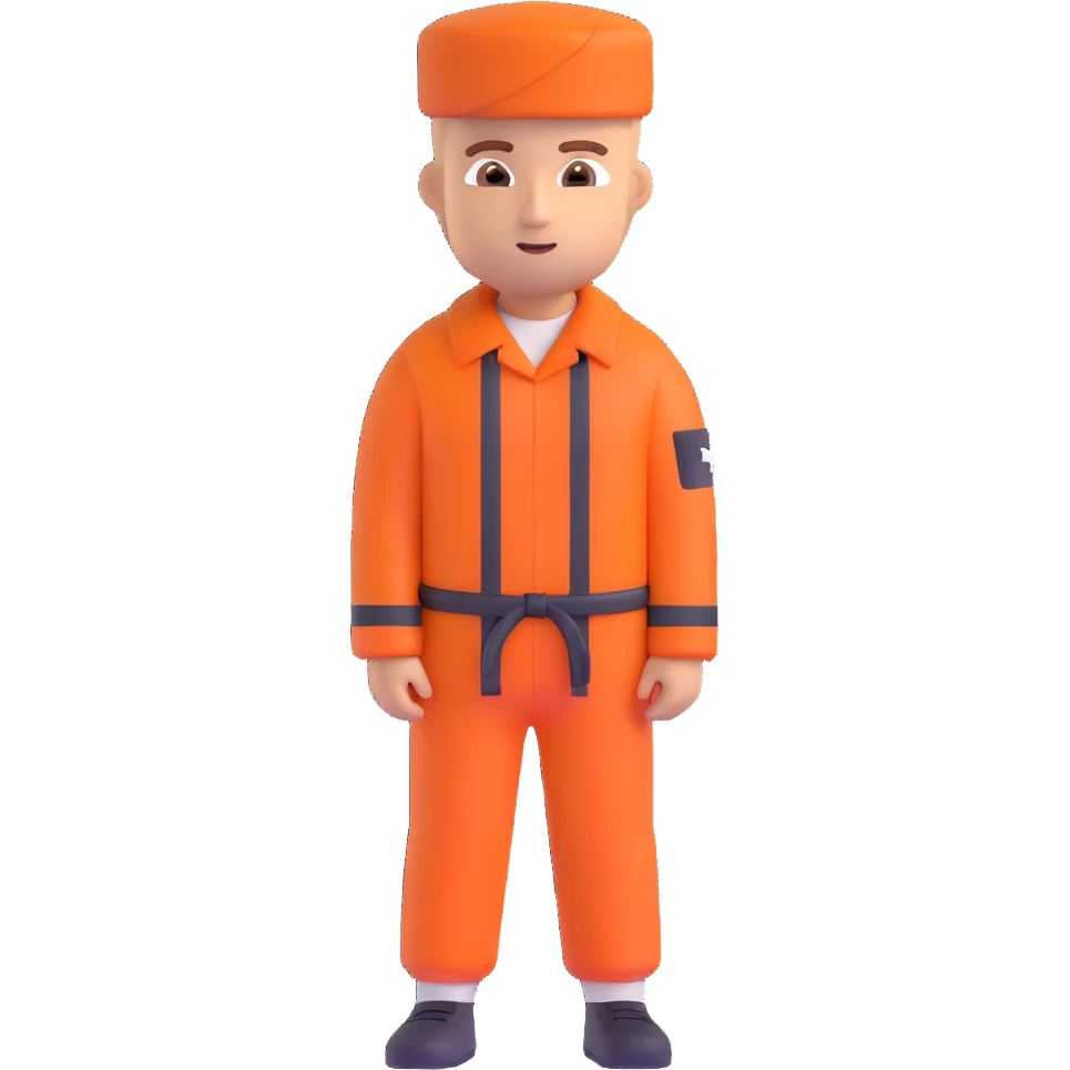 male prisoner in orange prison outfit, neutral expression, 3D emoji style emoji