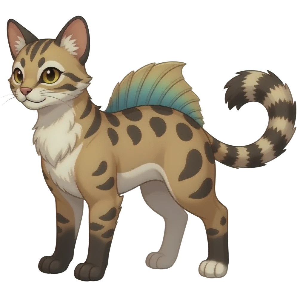 unique-patterned finned epic legendary vintage antique aesthetic quadrupedal elegant oriental feral painted fantasy-Civet-Litten-Luxray-Sprigatito-Furret-Sylveon-Fakémon-fusion-hybrid-creature emoji