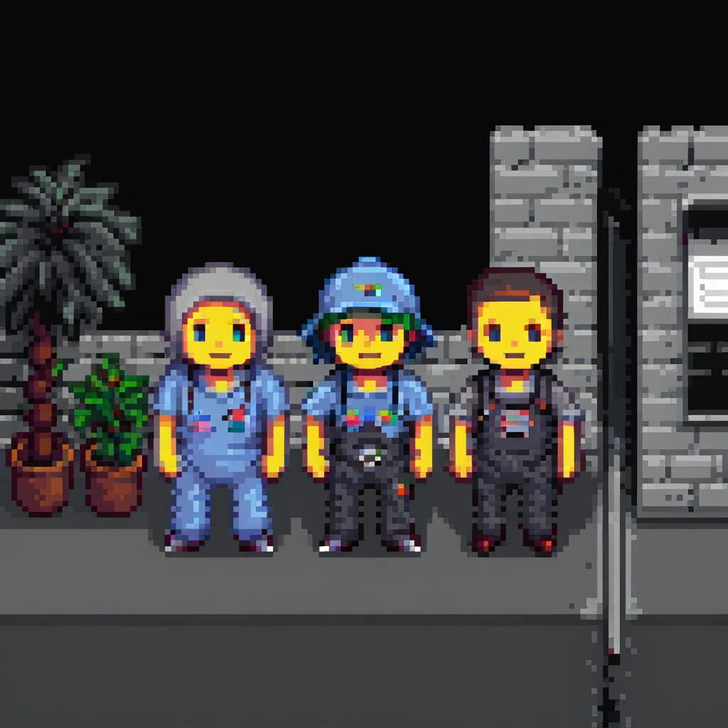 Craig and Smokey from Friday, pixel art style, standing together, expressive faces, urban background emoji