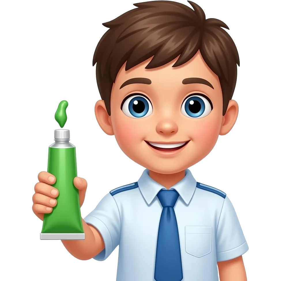 student boy and hold vibrant green color in his hand emoji